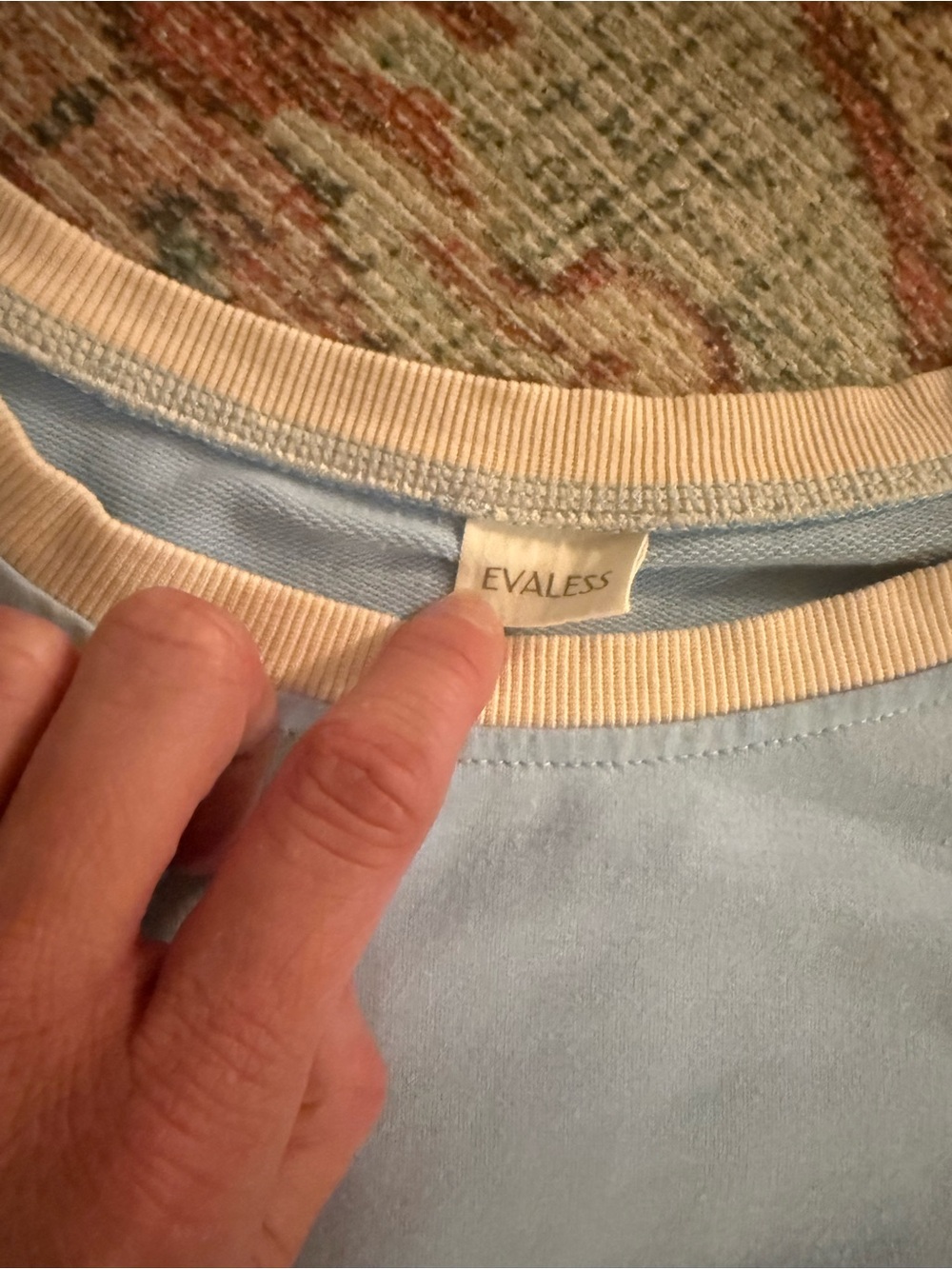 Powder Blue Two-Piece Casual Loose Fit Skirt Set with Cream Trim - Picture 4 of 5